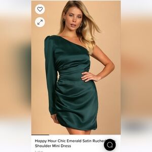 Happy Hour Chic Emerald Satin Ruched One-Shoulder Mini Dress XL